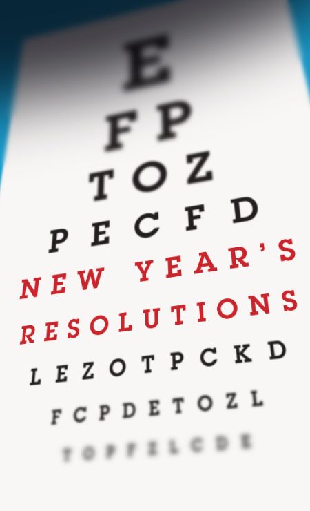 Eye chart featuring the phrase "New Year's Resolutions" in bold red text, emphasizing cybersecurity goals for the new year.
